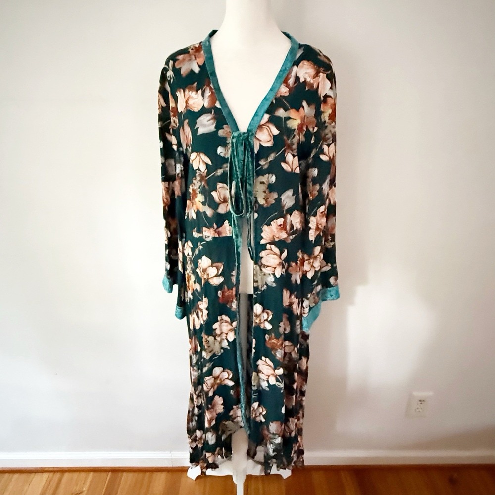 JODIFL Kimono Women S Floral Velvet Trim Whimsigoth Duster Celestial Retro Fairy